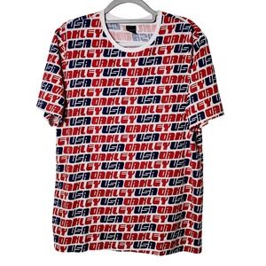 Oakley USA All Over Print T Shirt Mens XL Custom Fit Red White Blue Logo Tee